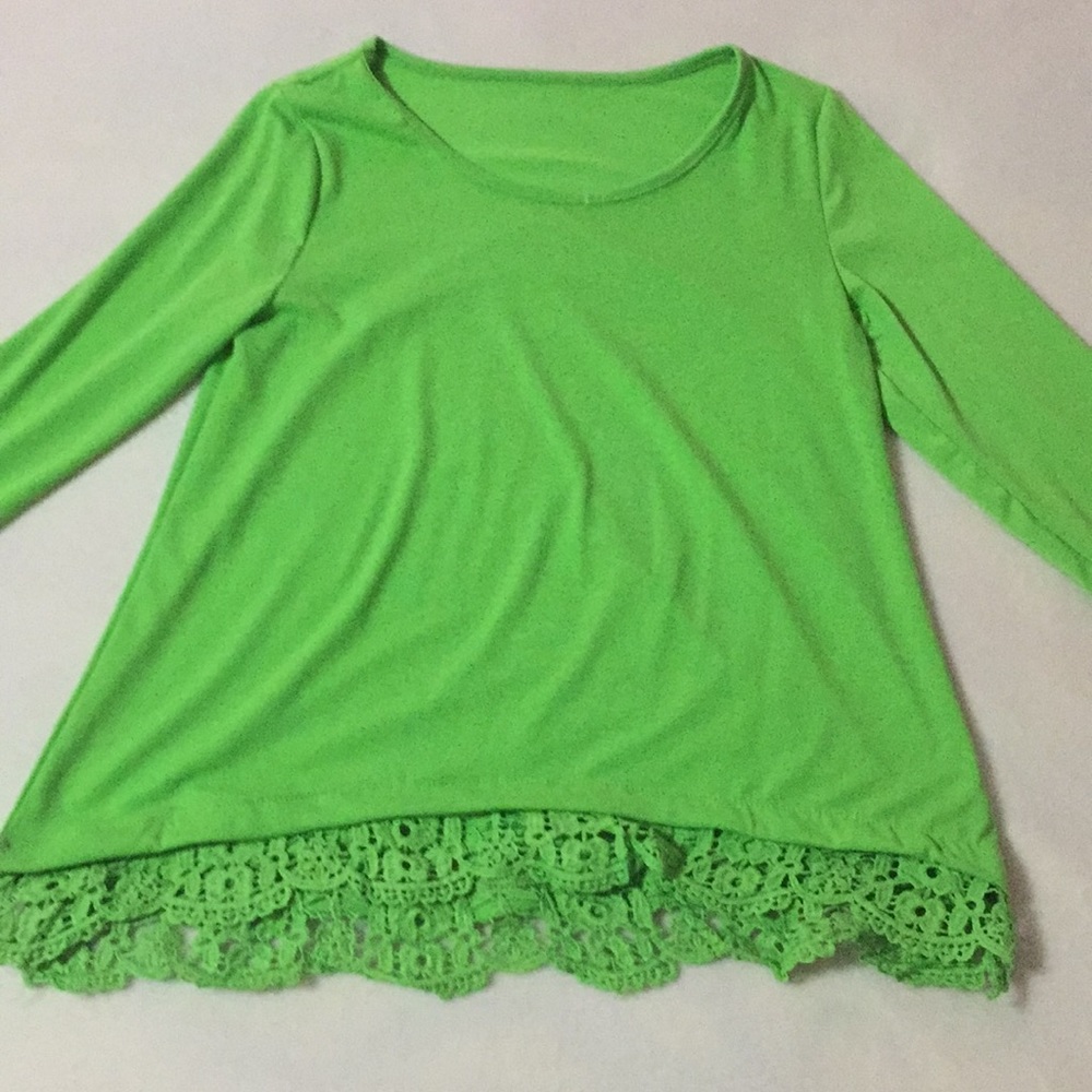Neon Green Shirt with Lace Trim